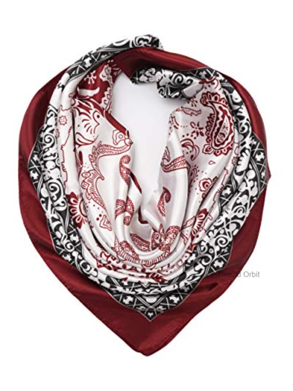 Silk Like Satin Square Head Scarf Paisley Print Wrap